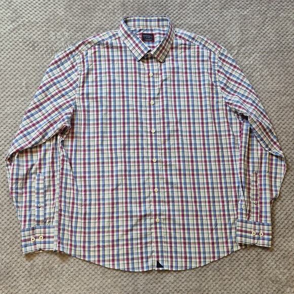 UNTUCKit Performance Button Up Shirt Men XL Pin Oak Plaid Reg Fit Stretch Wickin - Picture 2 of 11